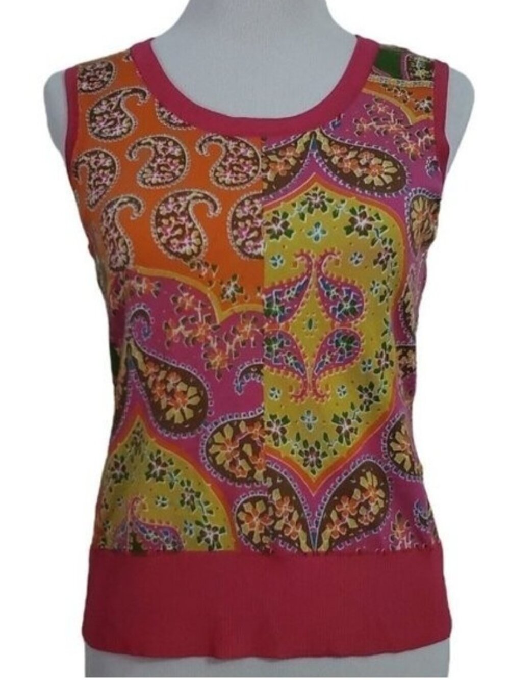Peter Nygard Womens Retro Sleeveless Top Size Medium Petite Paisley Bright